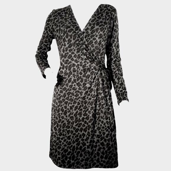 Ann Taylor Animal Print Wrap Dress | Size M | Gray | NWT - Picture 1 of 6